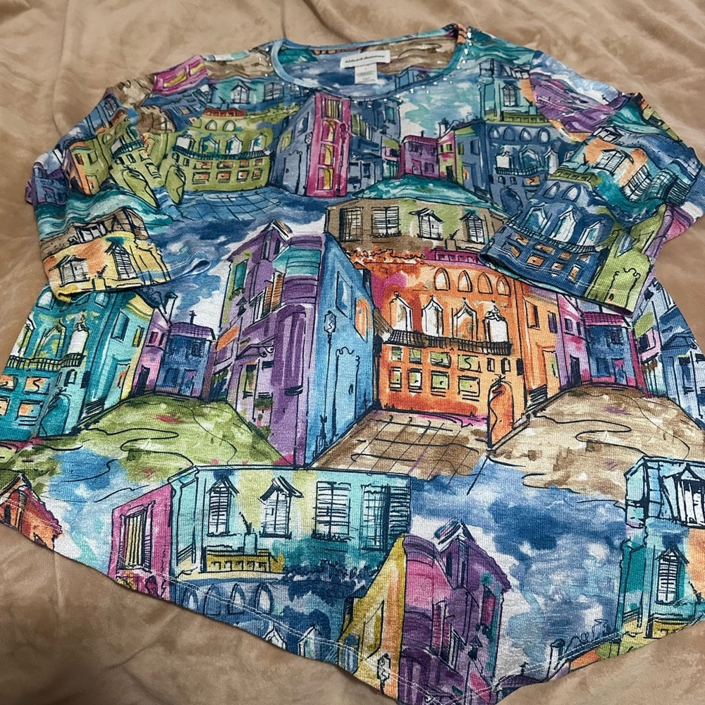 Alfred Dunner Blue and Purple Graphic Top S